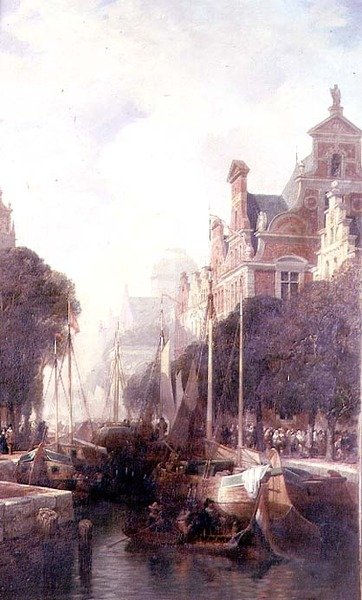 Utsikt över en kanal i Rotterdam (olja på duk) av William Wyld