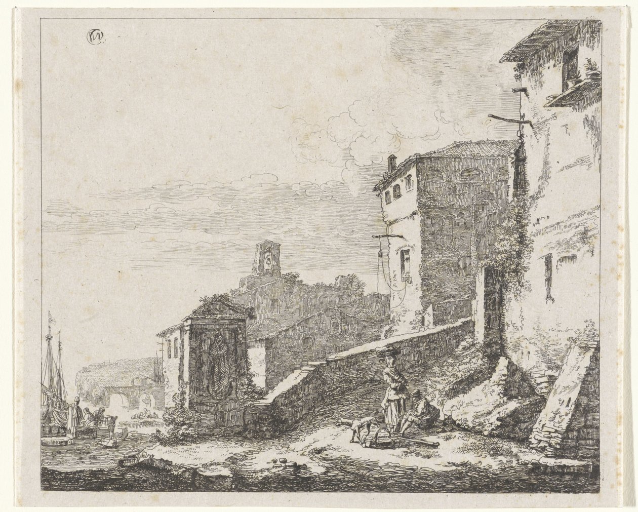 Utsikt över en by vid en hamn av William Young Ottley (possibly)