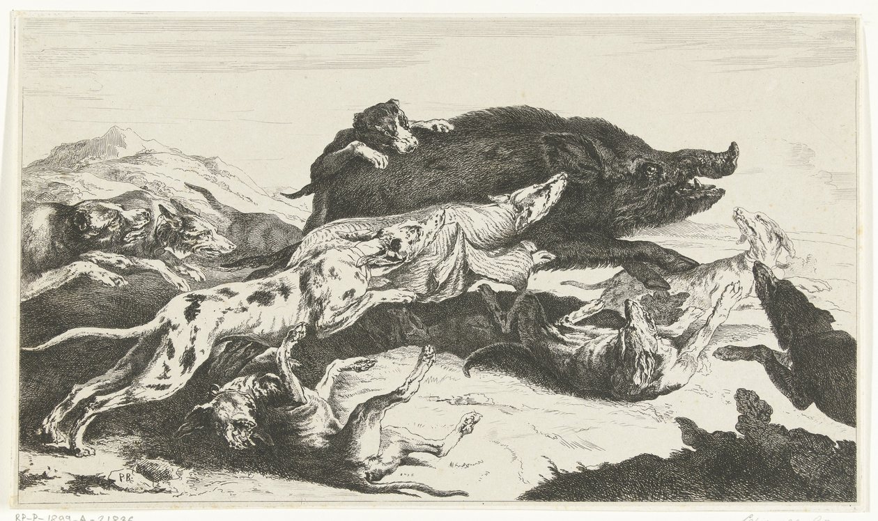 Hundar jagar en galt av William Young Ottley