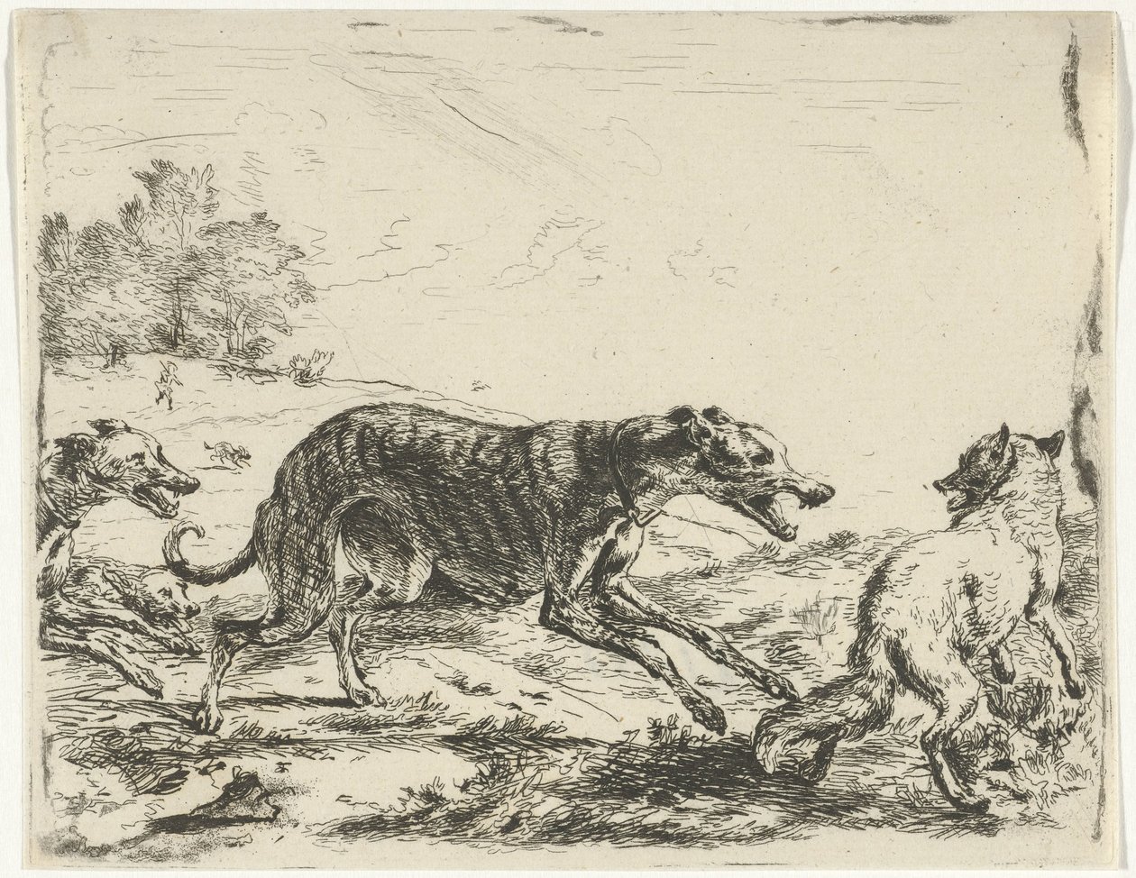 Räv och tre hundar av William Young Ottley