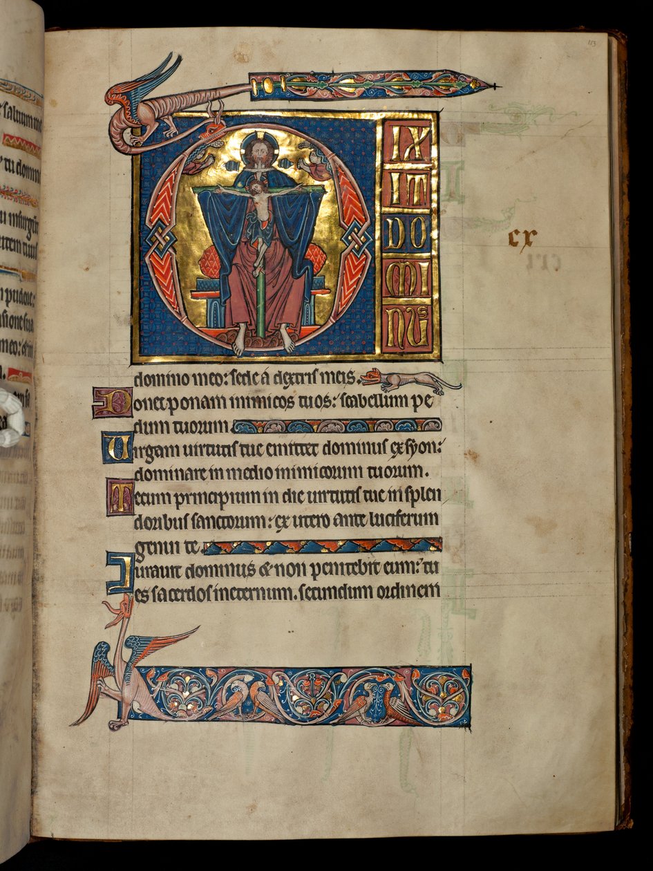 Ms 322 f.113r Psalm 109, initial D, The Holy Trinity, illustration från 