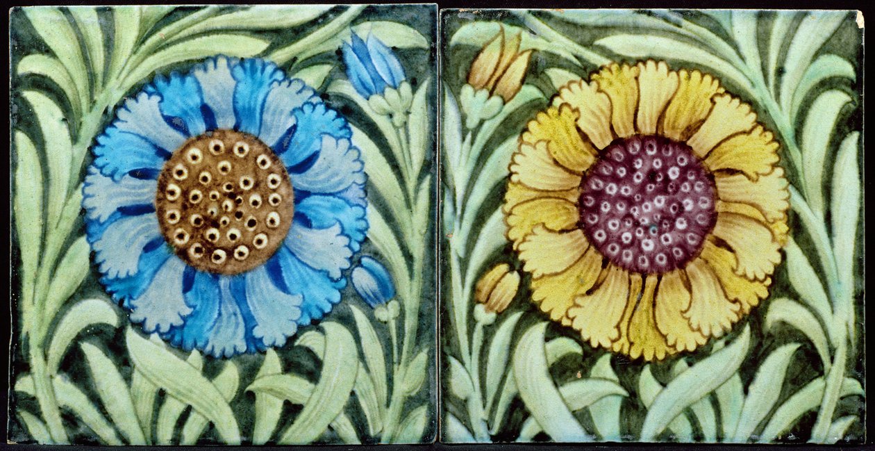 Kakel med blommönster i persisk stil (keramik) av William de Morgan