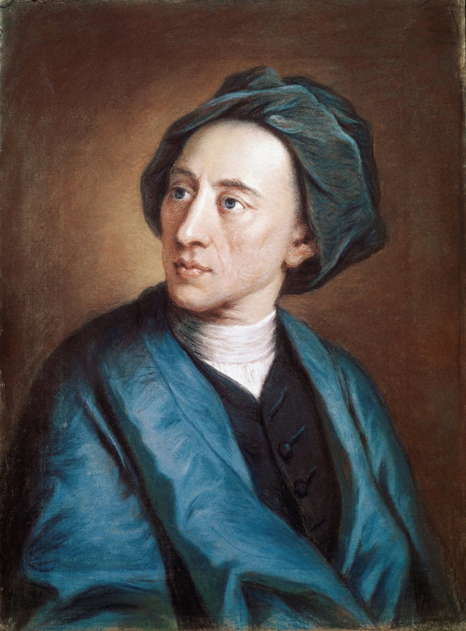 Porträtt av den brittiska poeten Alexander Pope i turban (olja på duk av William Hoare