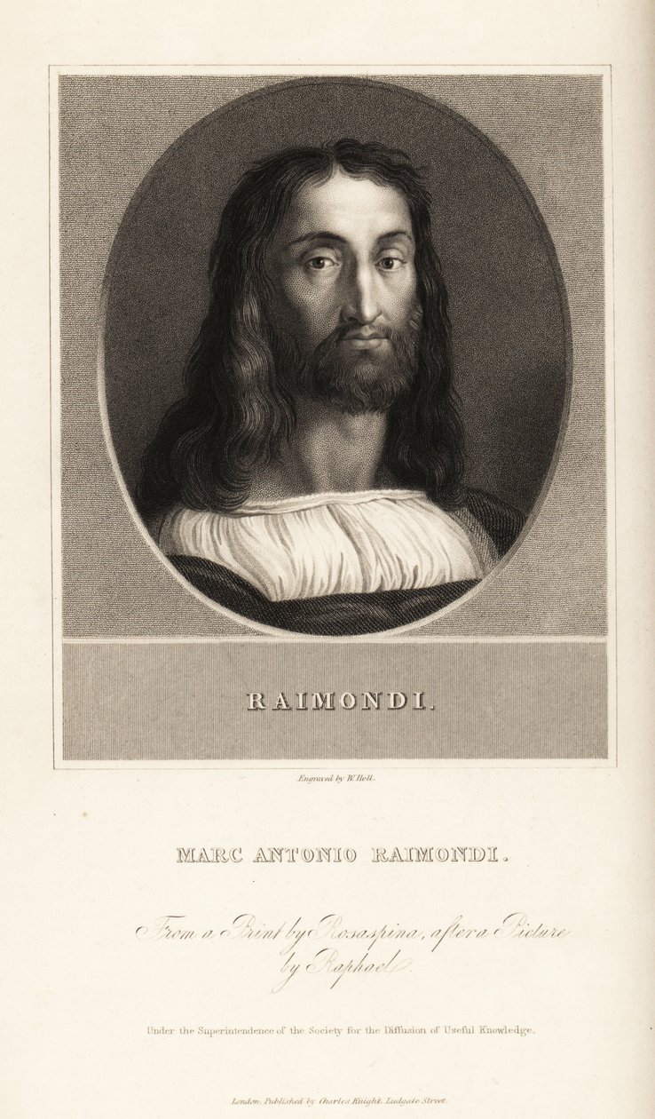 Porträtt av Marcantonio Raimondi, italiensk gravör, cirka 1470-1534 av William the Younger Holl