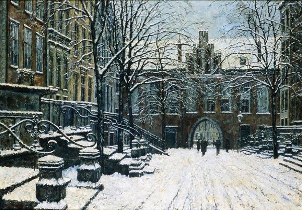 Mariacka Street, Gdansk i vinter, ca 1920 (olja på duk) av Willibald Werner