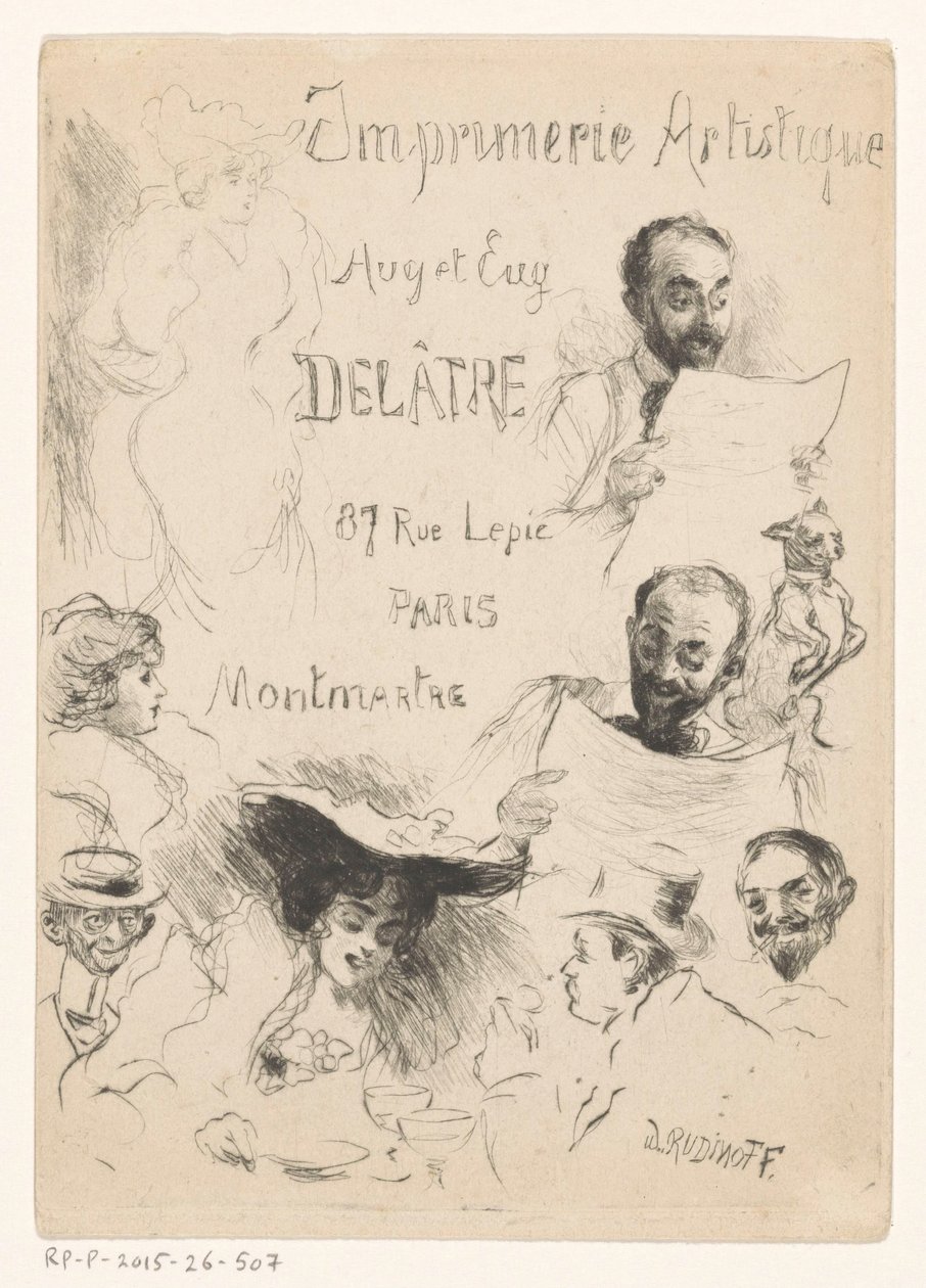 Visitkort från tryckeriet Eugène Delâtre i Paris av Willibald Wolf Rudinoff