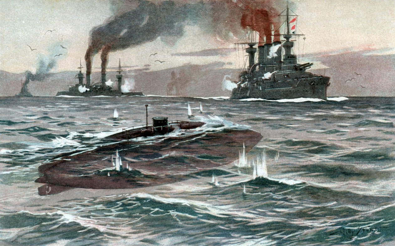 Ubåt, ca 1905 (akvarell) av Willy Stöwer
