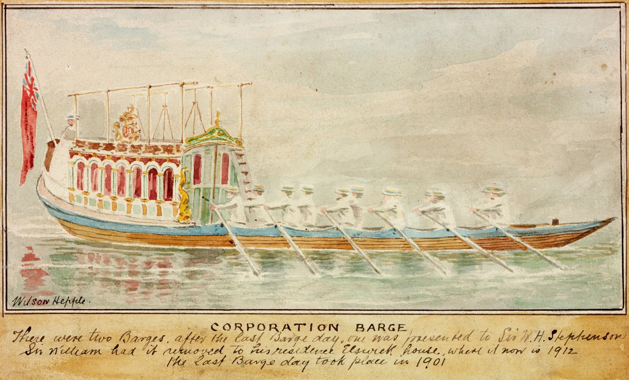 The Corporation Barge (bläck och akvarell på papper) av Wilson Hepple