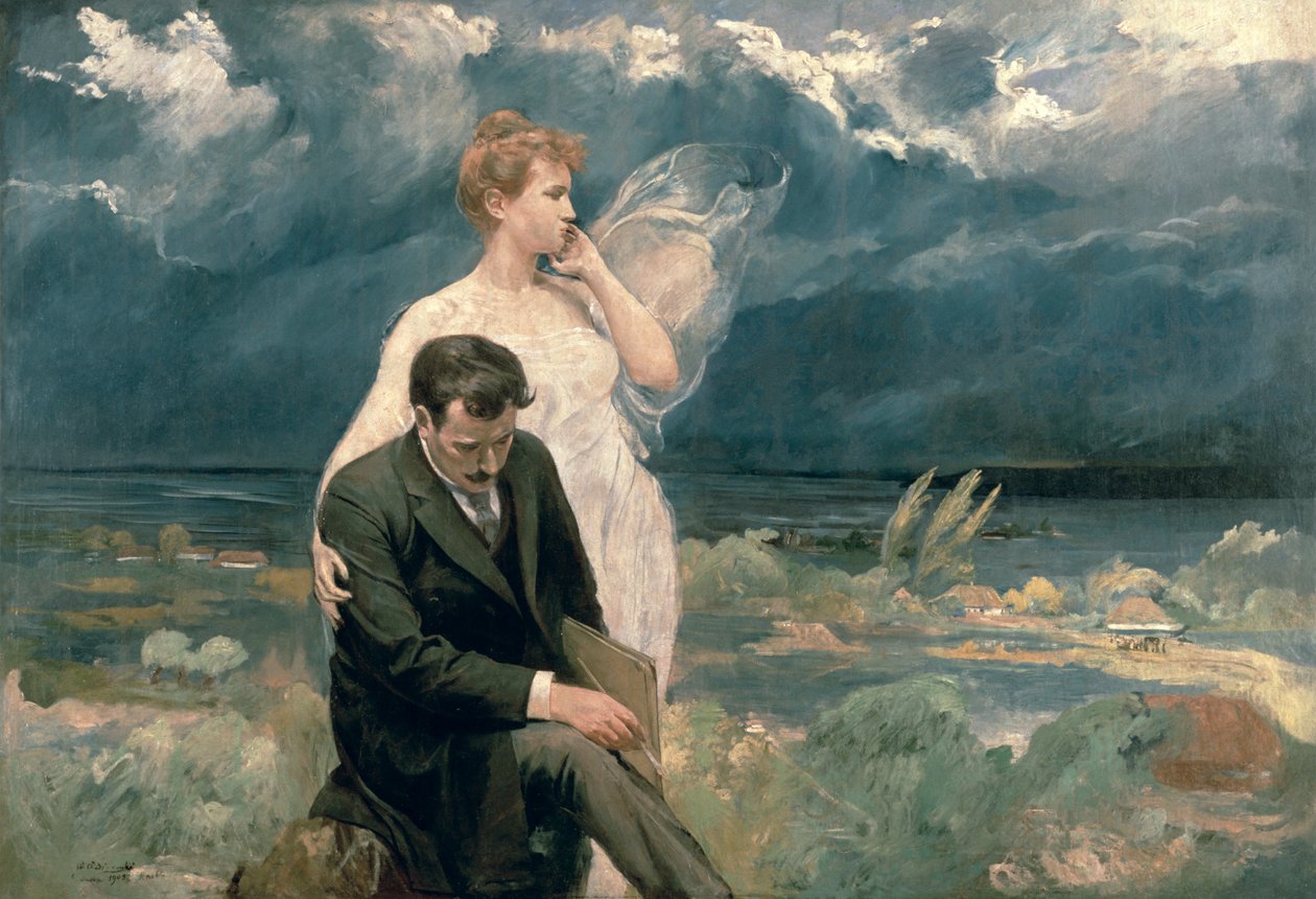 Målare med musa, 1905 av Wincenty Wodzinowsky