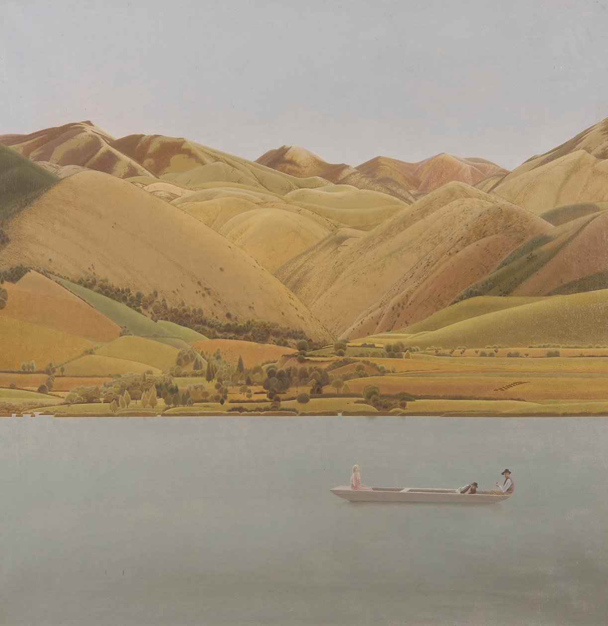 Edge of Abruzzi: Båt med tre personer på en sjö av Winifred Knights