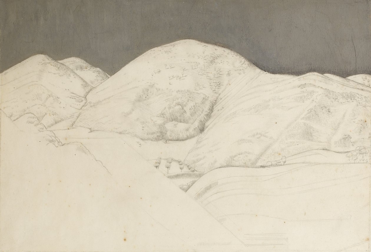 Landskapsstudie för Santisima Trinita, ca 1924 (penna och olja på papper) av Winifred Knights