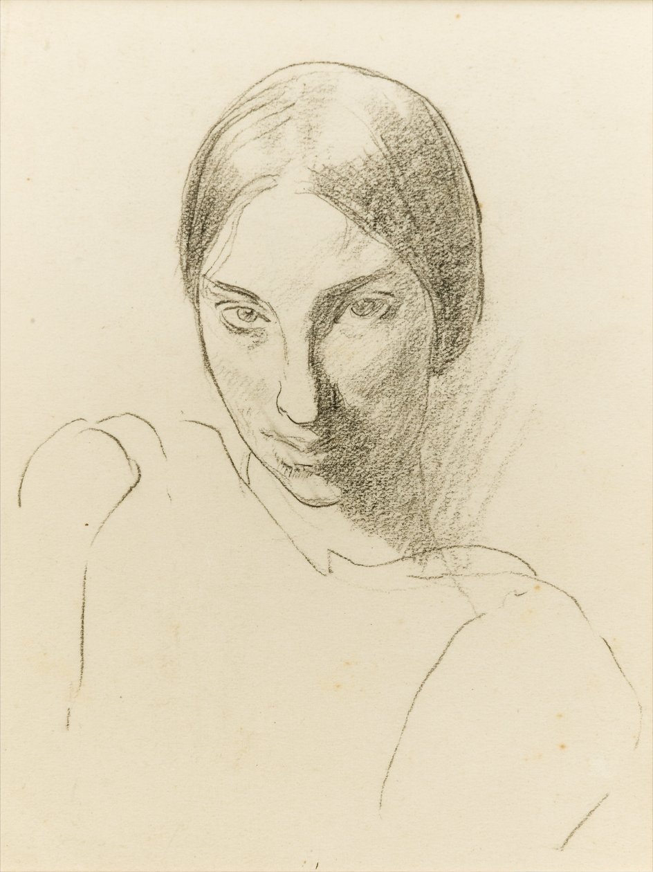 Självporträtt, ca 1923 (svart krita på papper) av Winifred Knights