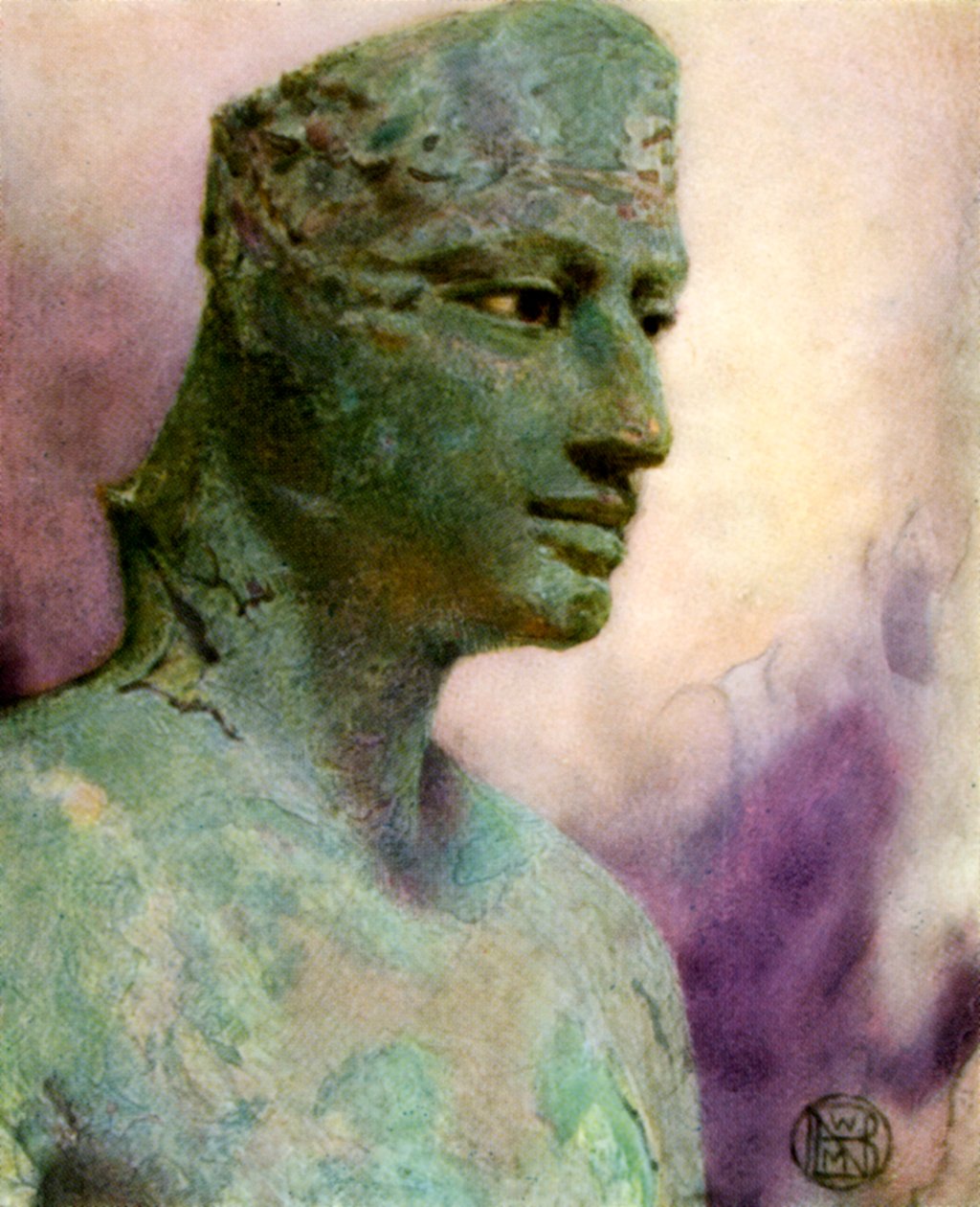 Huvudet av en bronsstaty av Pepy I, forntida egyptisk farao, 24-23:e århundradet f.Kr. 1926. av Winifred Mabel Brunton