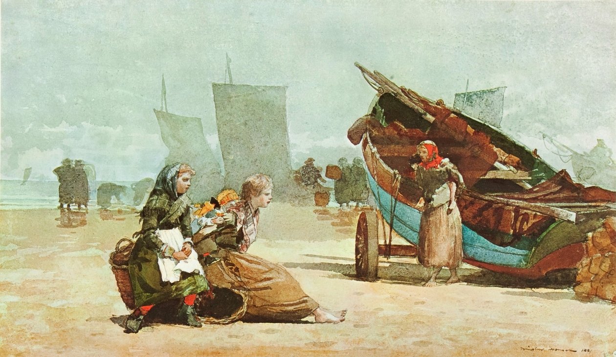 Beach scene, cullercoats  av Winslow Homer