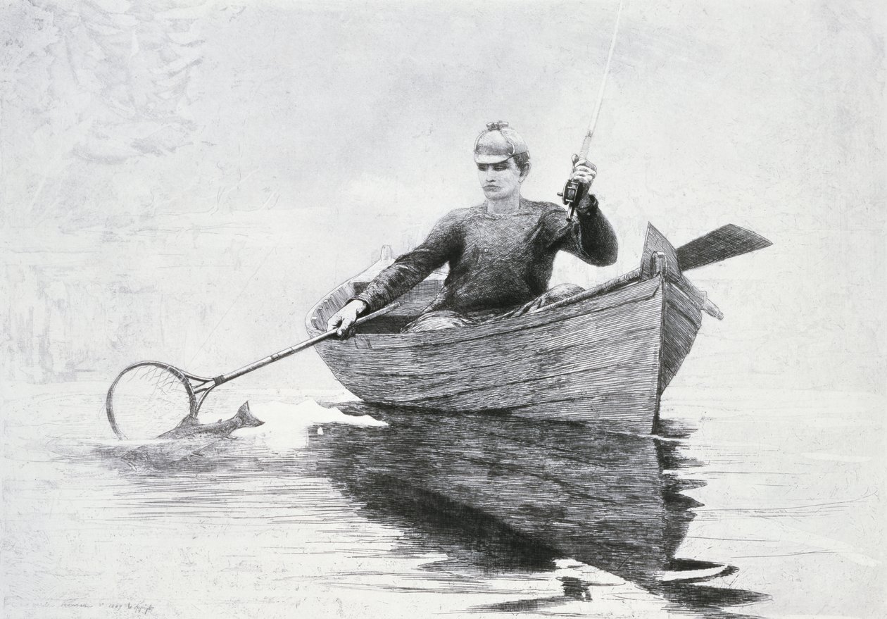 Flugfiske på Saranac Lake, 1889 (etsning och akvatint på liknande Japanskt papper) av Winslow Homer