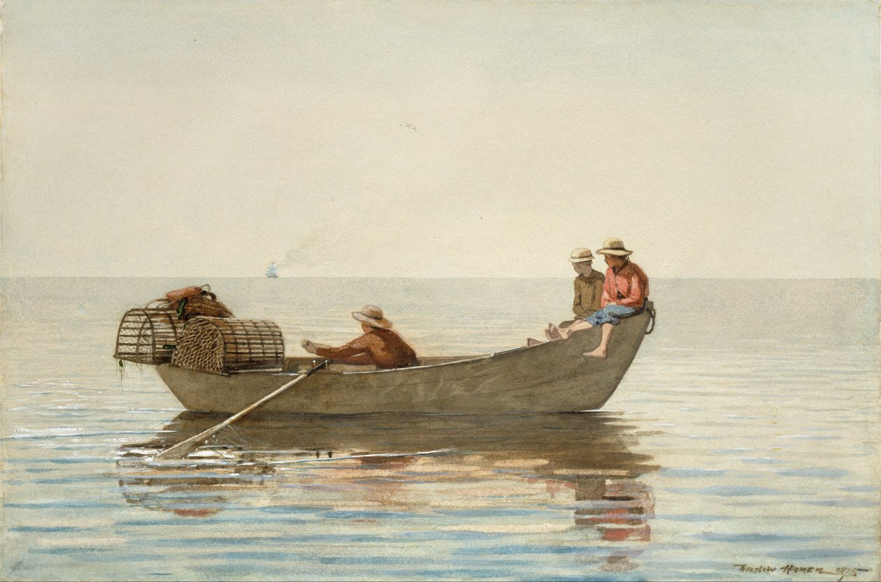 Tre pojkar i en Dory med hummerkrukor av Winslow Homer