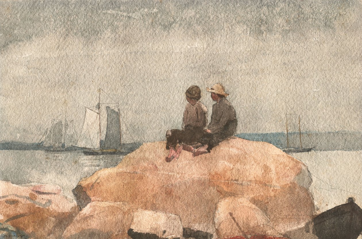 Two boys watching schooners av Winslow Homer