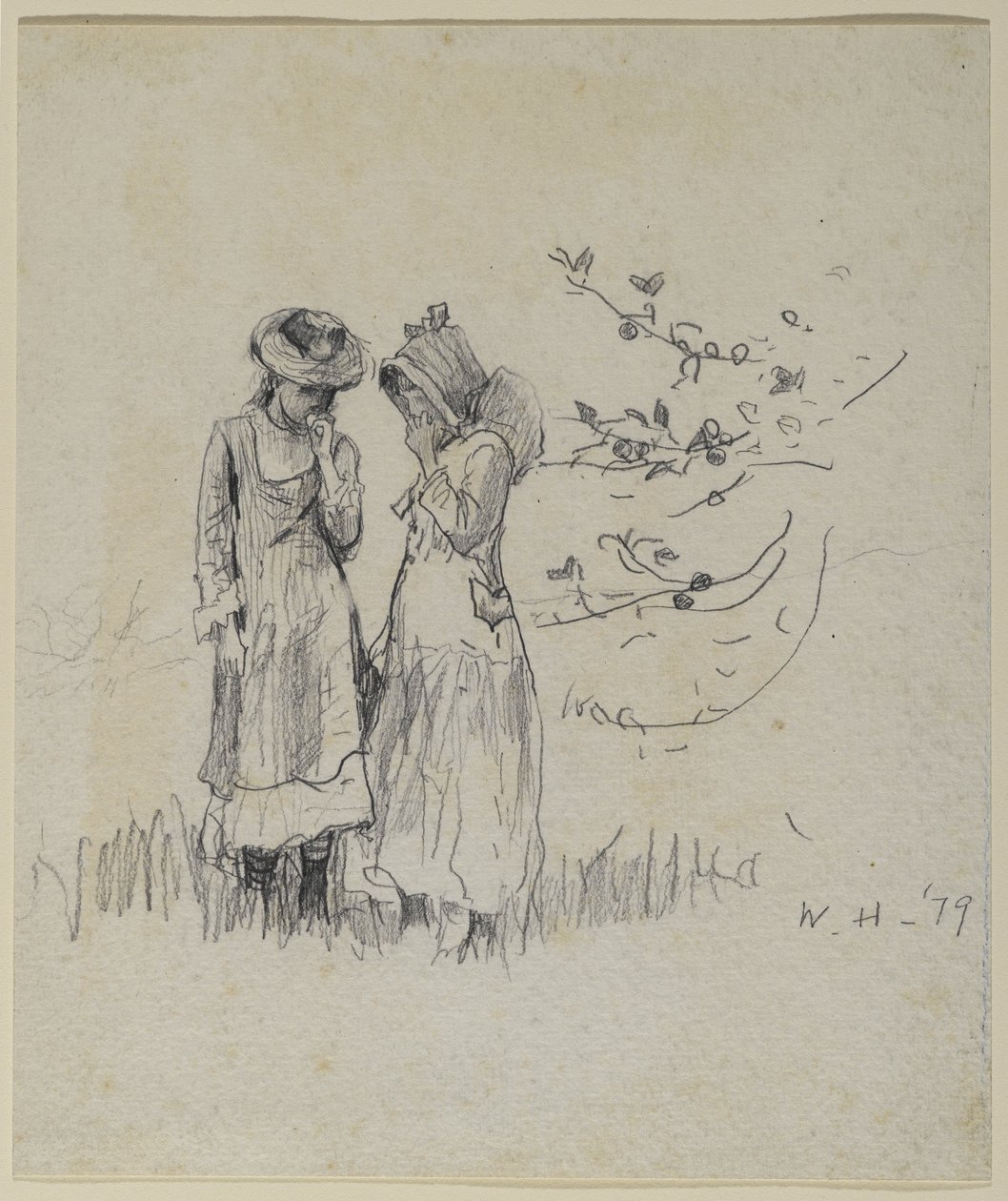 Två flickor på ett fält, 1879 (grafit på papper) av Winslow Homer