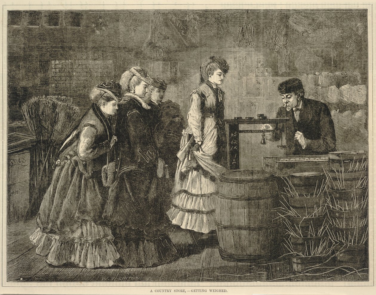 En lanthandel - att väga sig, från varje lördag: A Journal of Choice Reading, 25 mars 1871 av Winslow Homer