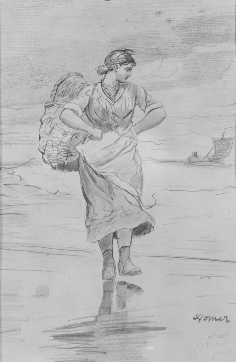 En fiskarflicka på stranden (Skiss till illustrationen till ”The Incoming Tide”) av Winslow Homer