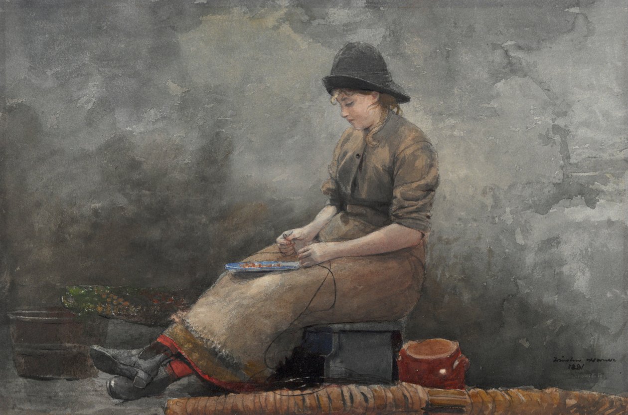 En Fishergirl beteslinor av Winslow Homer