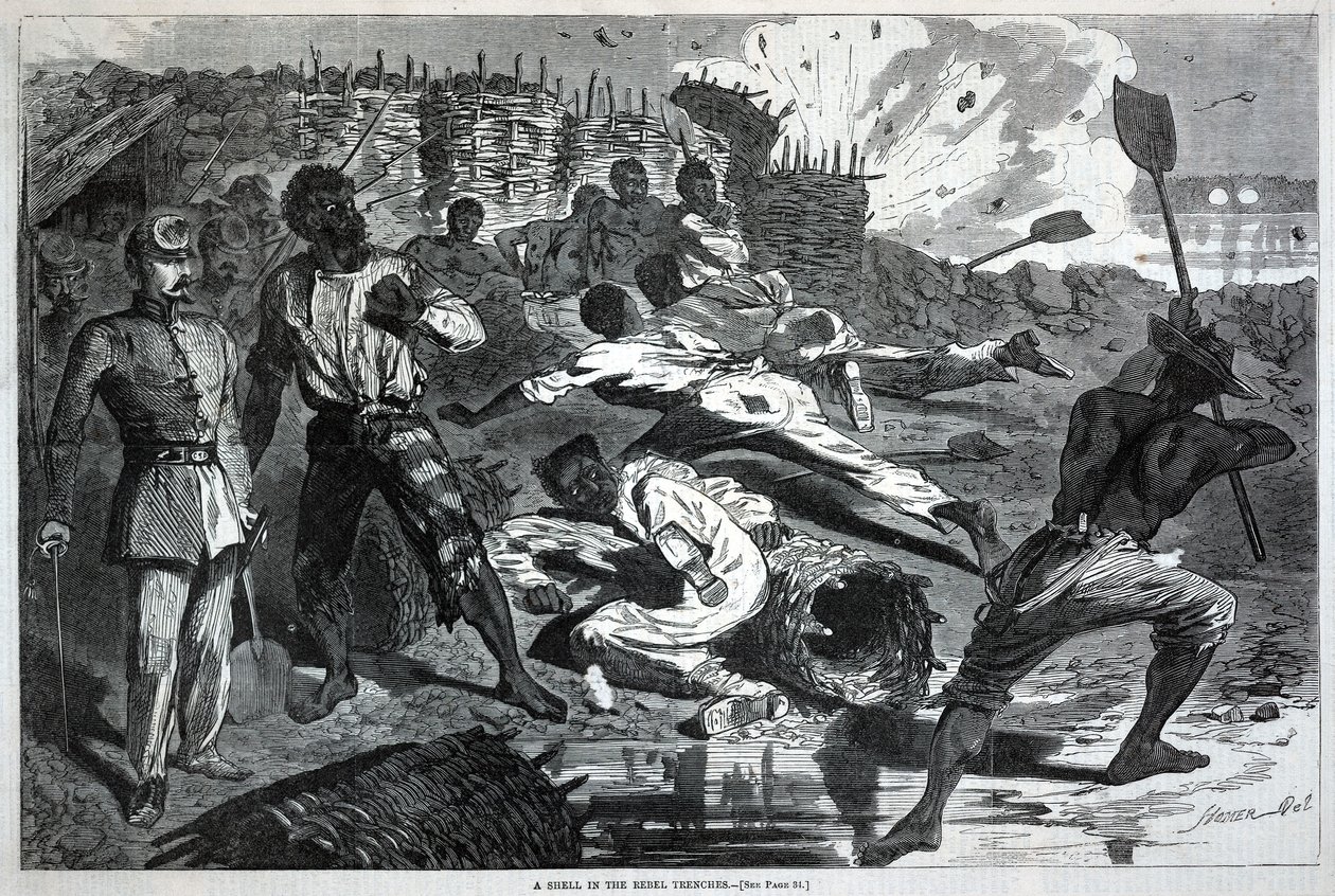 En granat i rebellernas skyttegravar, ur Harper’s Weekly, 17 januari 1863 av Winslow Homer