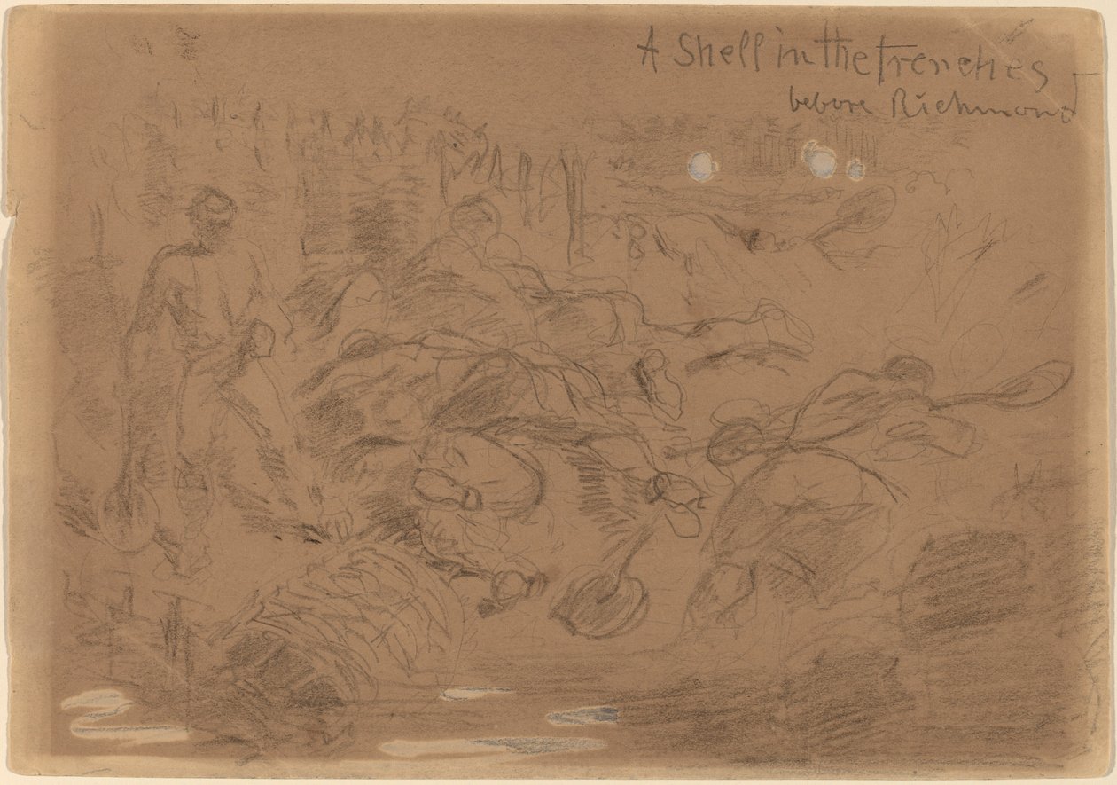 A Shell in the Trenches before Richmond [recto], 1862. av Winslow Homer