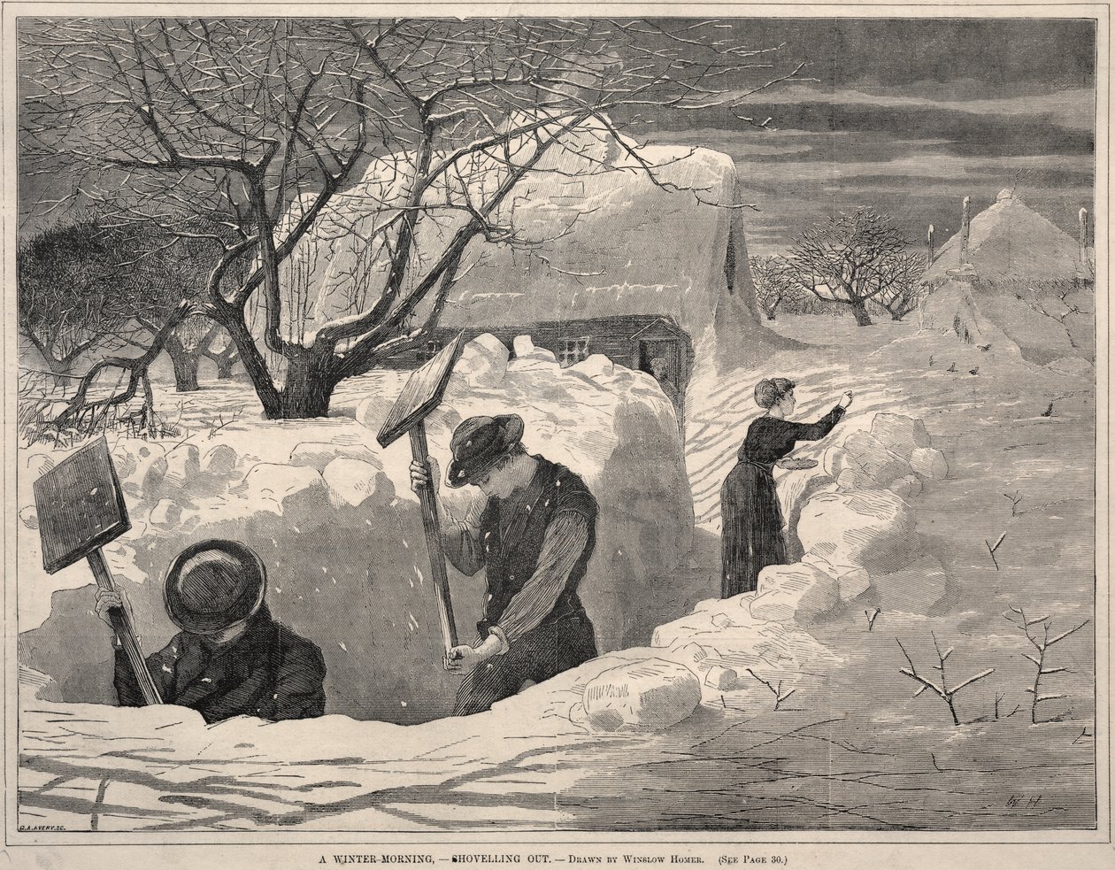 En vintermorgon – snöskottning av Winslow Homer