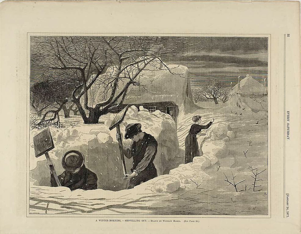 En vintermorgon som skyfflar ut av Winslow Homer