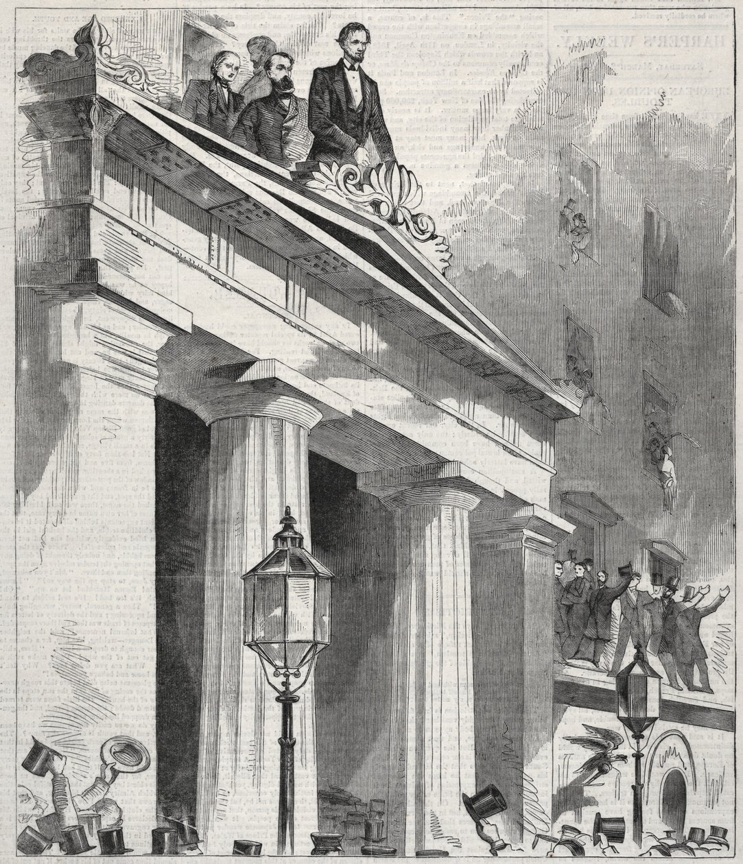 Abraham Lincoln, den tillträdande presidenten, talar till folket från Astor House-balkongen den 9 februari 1861 av Winslow Homer