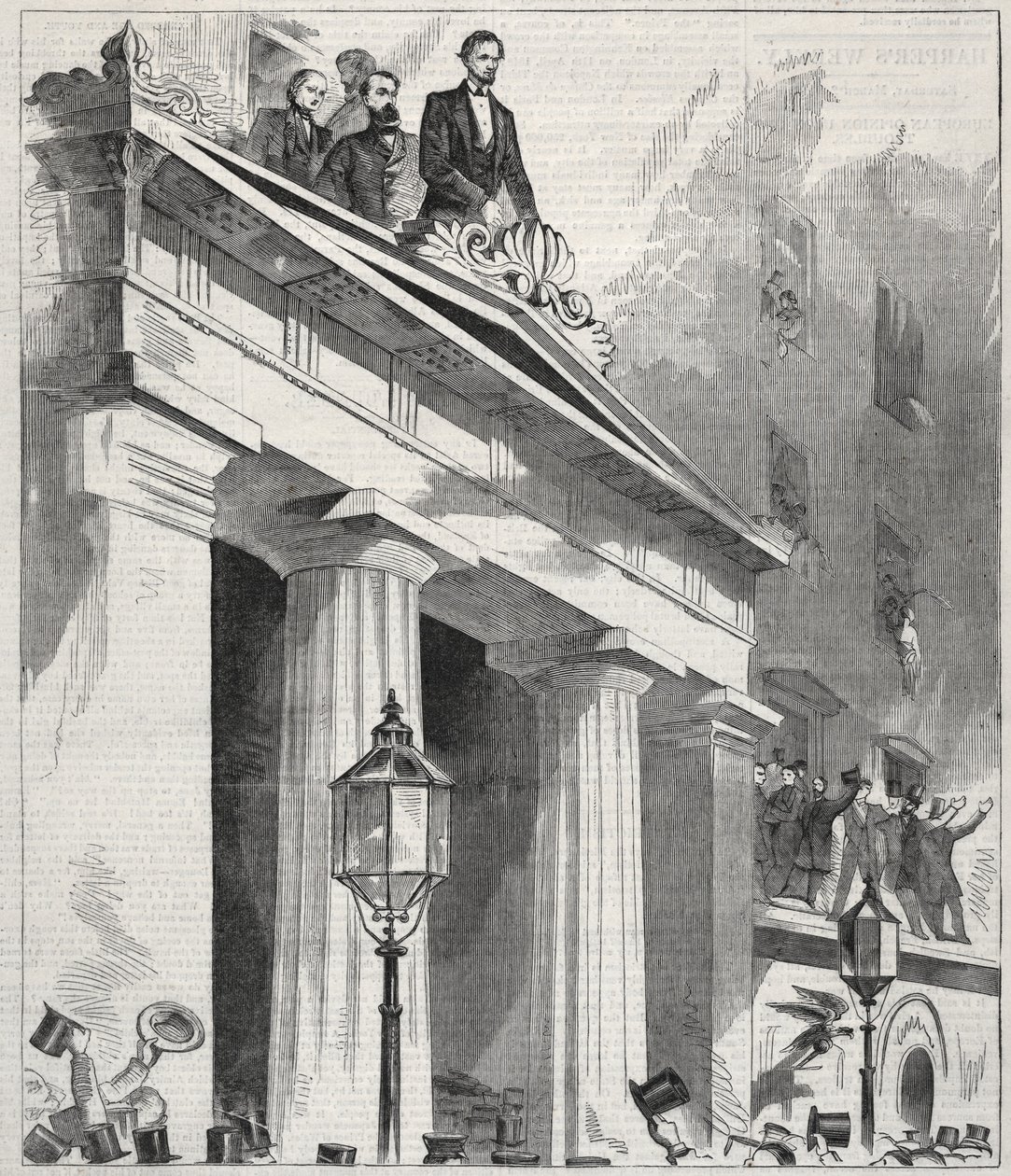 Abraham Lincoln, den utvalde presidenten, talar till folket från Astor House Balcony..., 1861. av Winslow Homer
