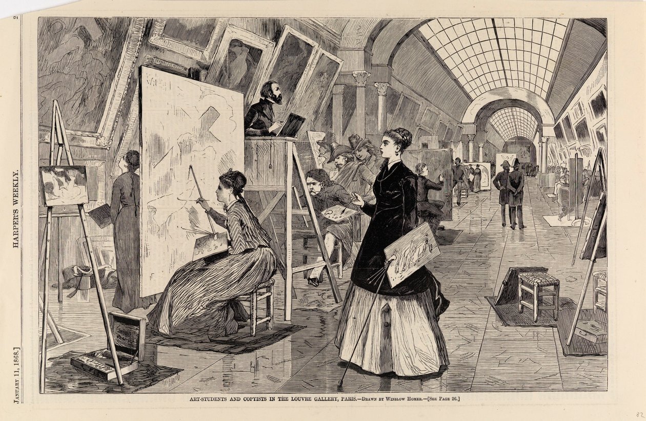 Konststudenter och kopister i Louvren-galleriet, Paris, från Harper