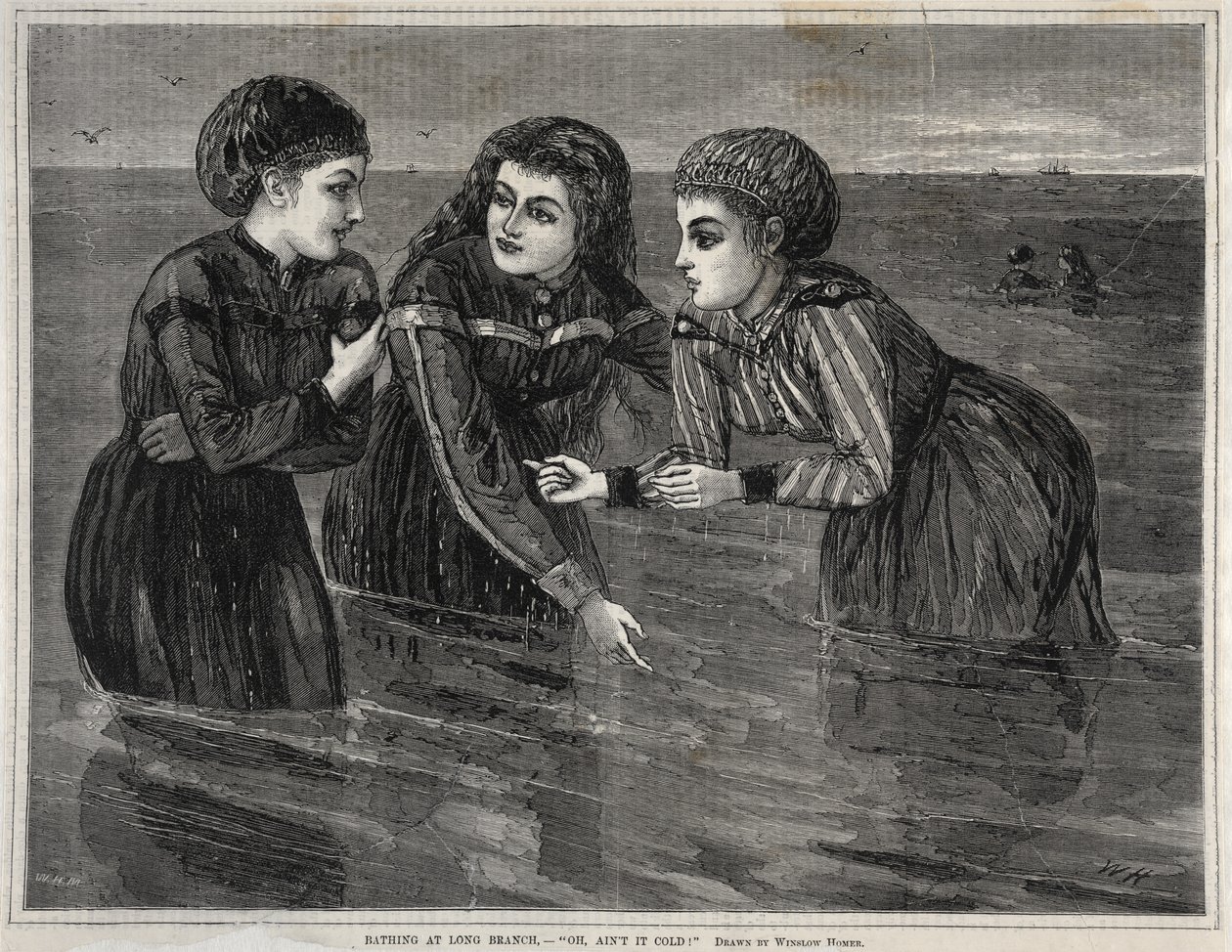Badar vid Long Branch, - Oh, Aint it Cold!, 1871. av Winslow Homer