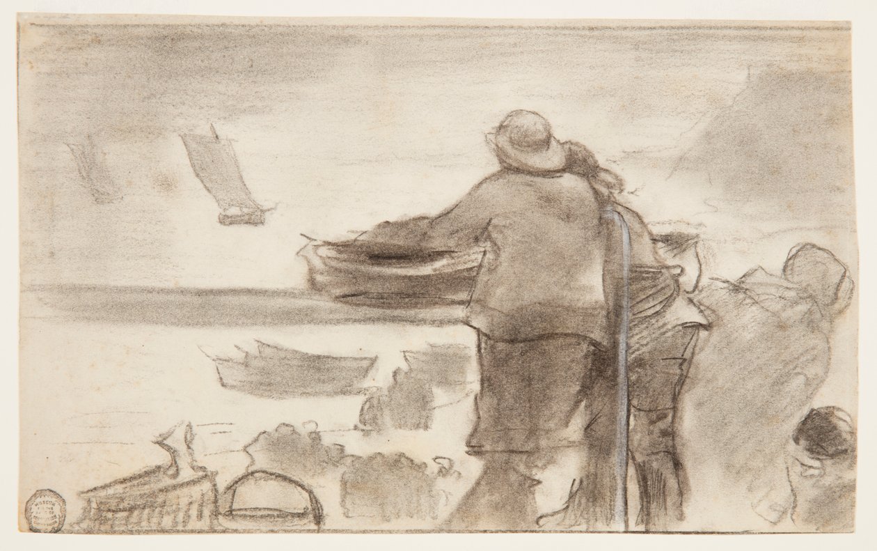 Strand med båtar och människor, Cullercoats, England av Winslow Homer