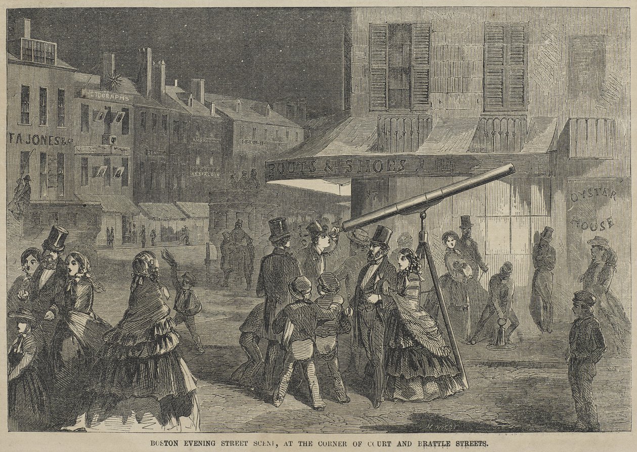 Boston Evening Street Scene, i hörnet av Court och Brattle Streets av Winslow Homer
