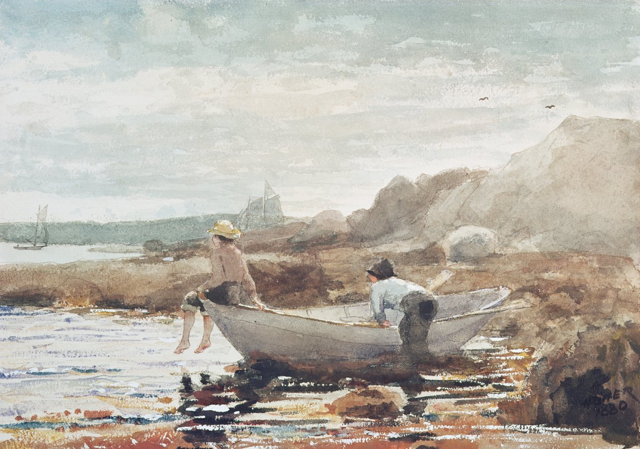 Boys on the Beach (akvarell på papper) av Winslow Homer