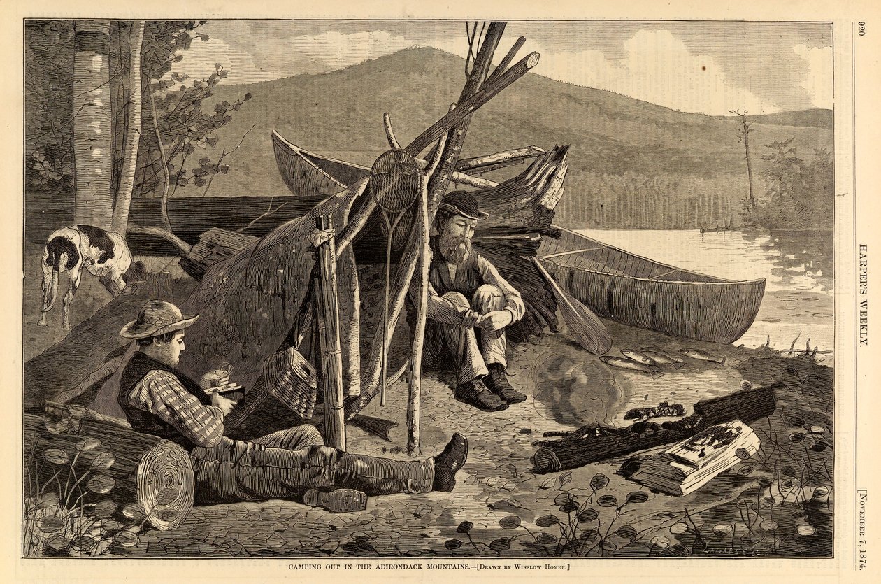 Camping i Adirondack-bergen, ur Harper’s Weekly, 7 november 1874 av Winslow Homer