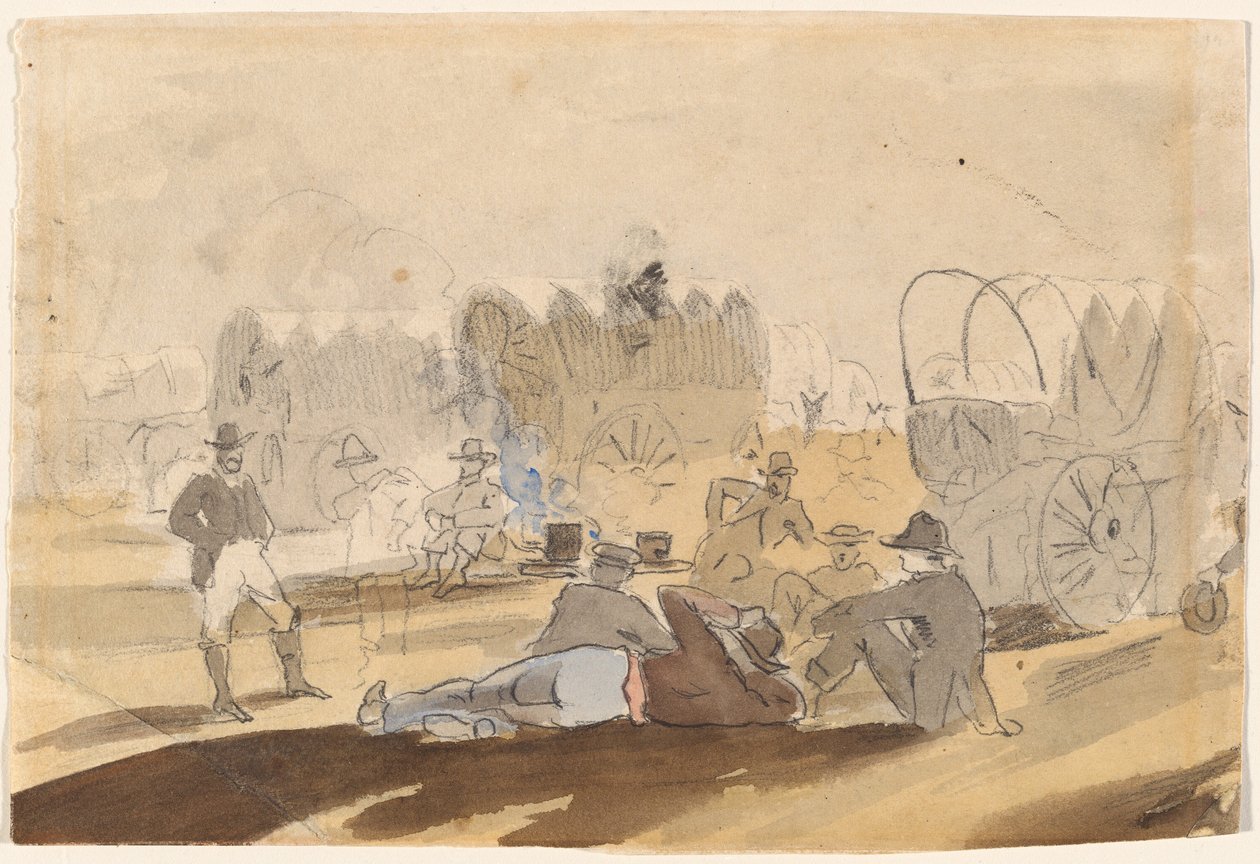 Husvagn med täckta vagnar vilande [recto] av Winslow Homer
