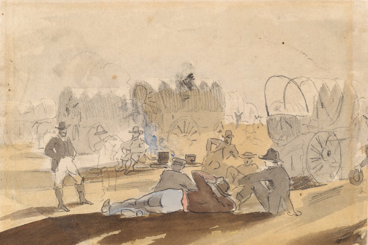 Husvagn med täckta vagnar vilande [recto], 1861. av Winslow Homer