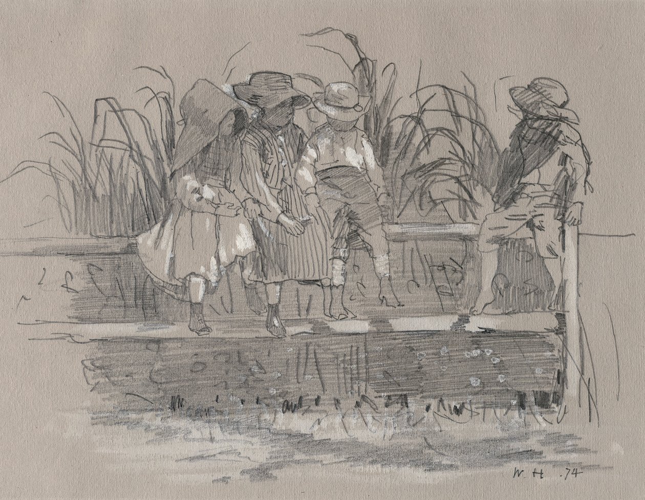 Barn som sitter på ett staket av Winslow Homer