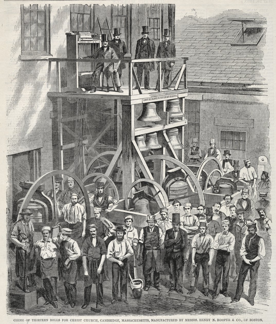 En klocksats bestående av tretton klockor till Christ Church i Cambridge, Massachusetts, tillverkad av Henry N. Hooper  Co. i Boston av Winslow Homer