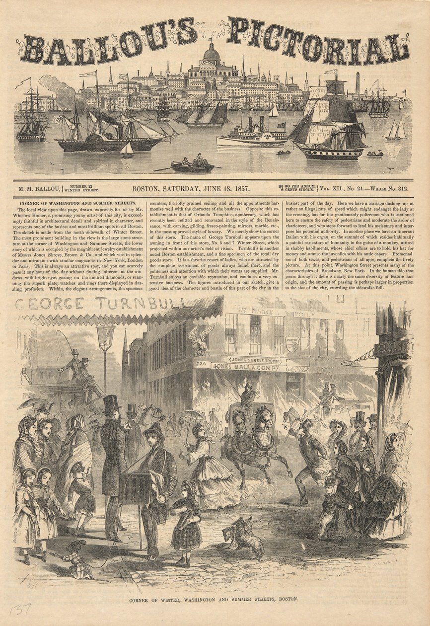 Corner of Winter, Washington och Summer Streets, Boston, från Ballou av Winslow Homer