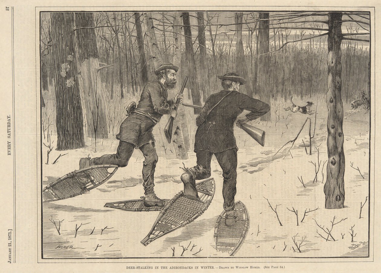 Deer-stalking i Adirondacks på vintern, från varje lördag den 21 januari 1871 av Winslow Homer