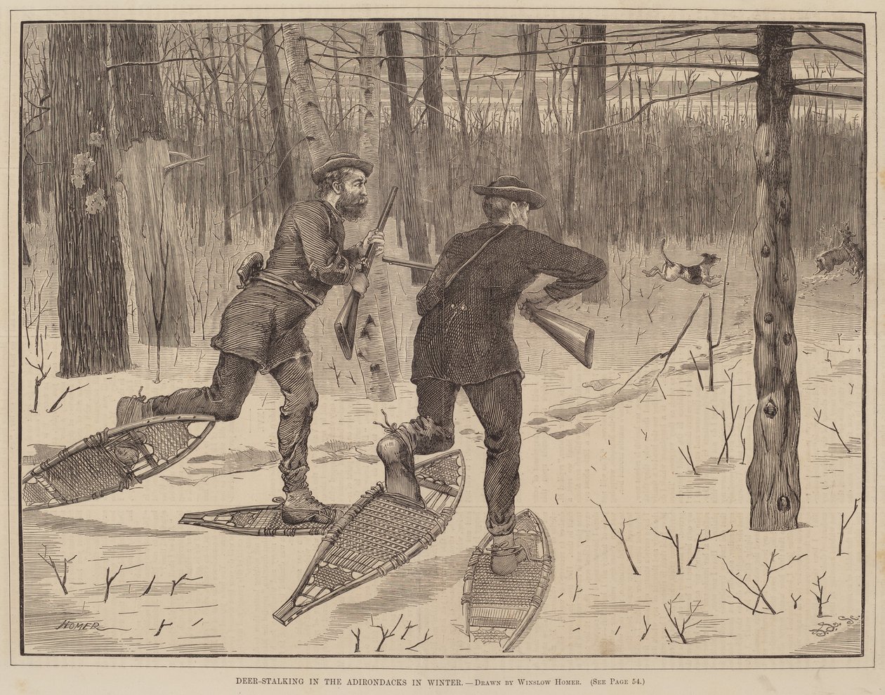 Deer-Stalking in the Adirondacks in Winter, publicerad 1871. av Winslow Homer