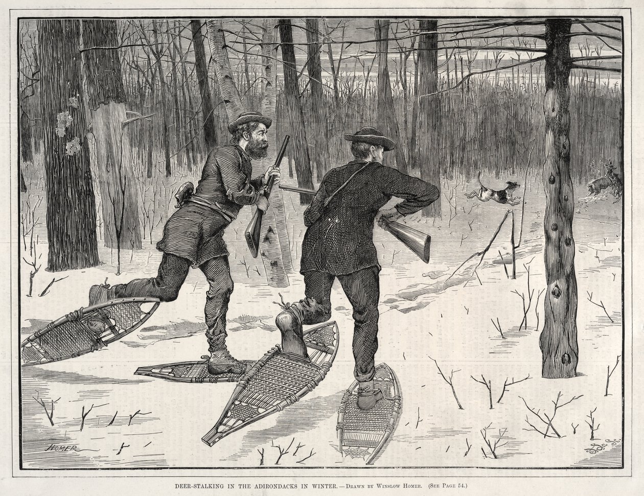Jakt på hjort i Adirondacks på vintern av Winslow Homer