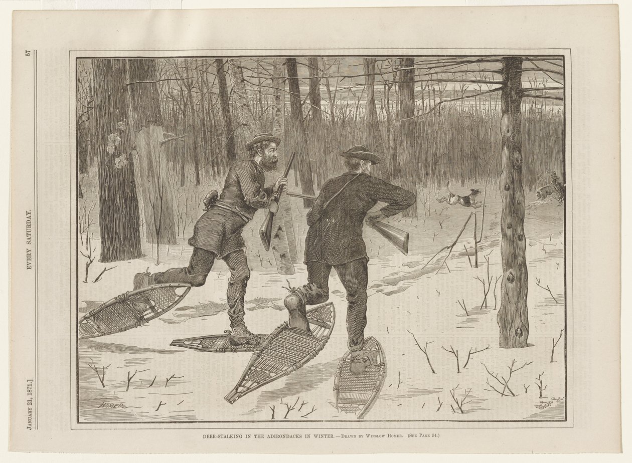 Jakt på hjort i Adirondacks på vintern av Winslow Homer