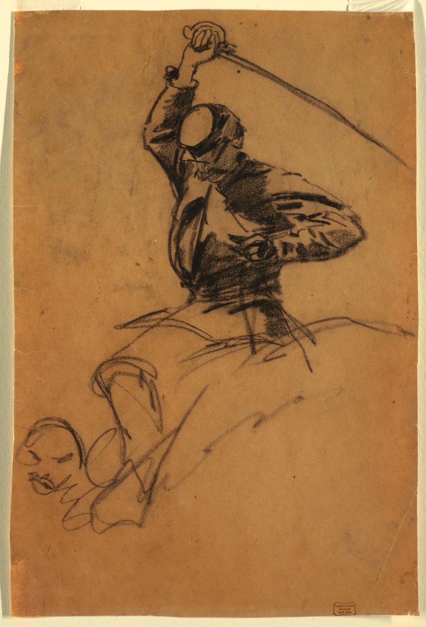 Teckning, kavallerisoldat med svärd på hästryggen, 1863 av Winslow Homer