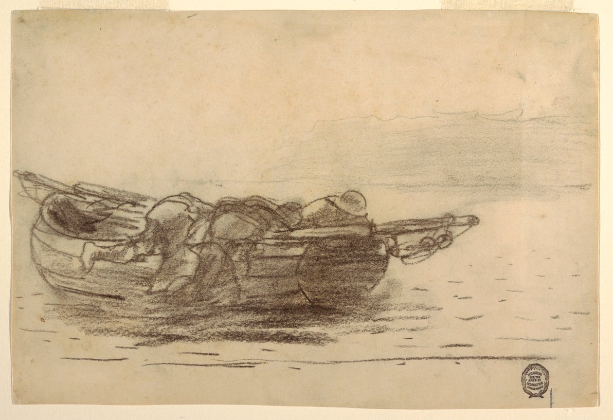 Teckning, Fiskare som klättrar över relingen, Cullercoats, England, 1881-82 av Winslow Homer