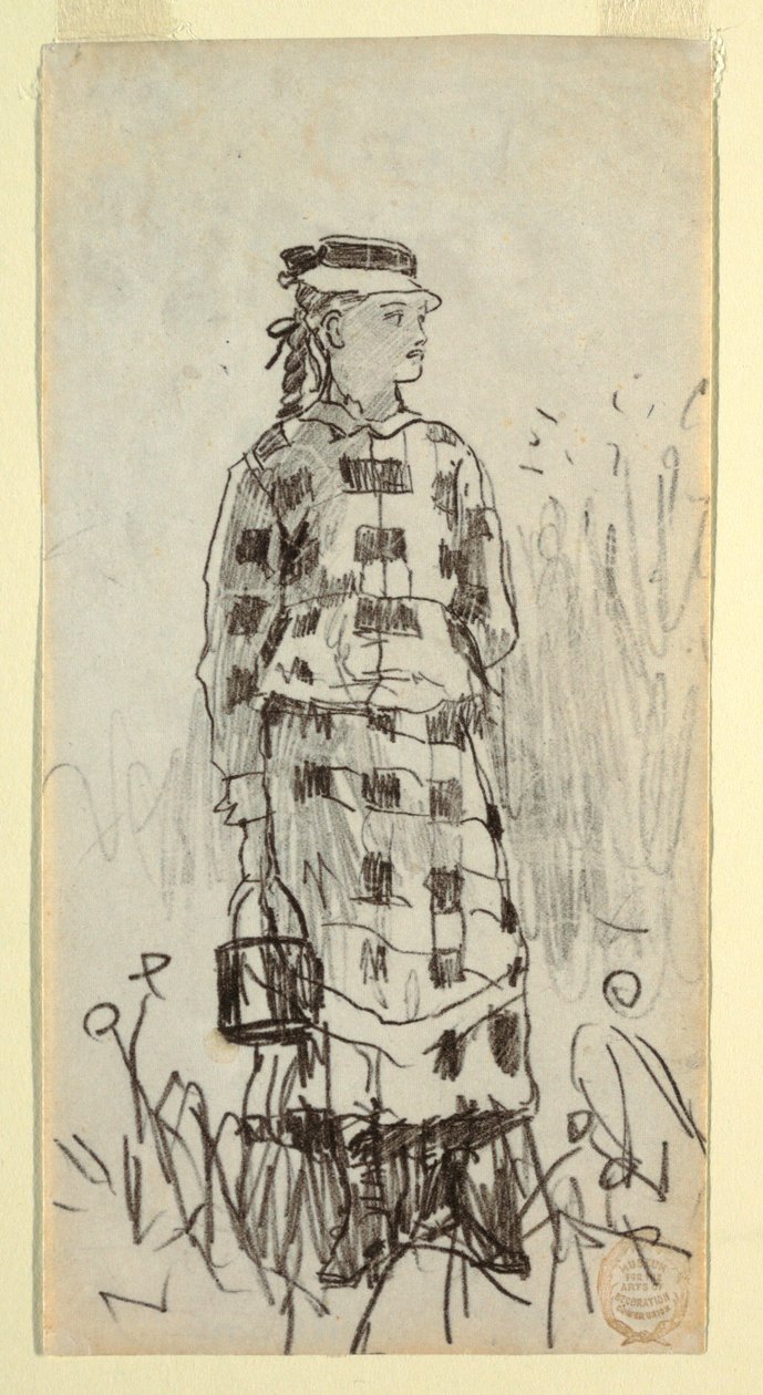 Teckning, flicka med lunchhink, 1879 av Winslow Homer