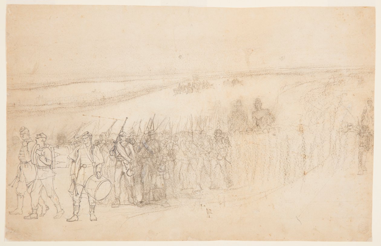 Teckning, marscherande infanterikolonn, ca 1862 av Winslow Homer